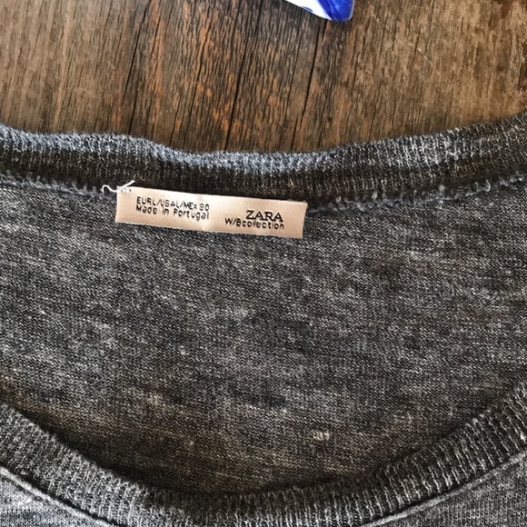 Zara Grey Top with Black Lace Insert Sleeves Size Medium - Picture 3 of 7